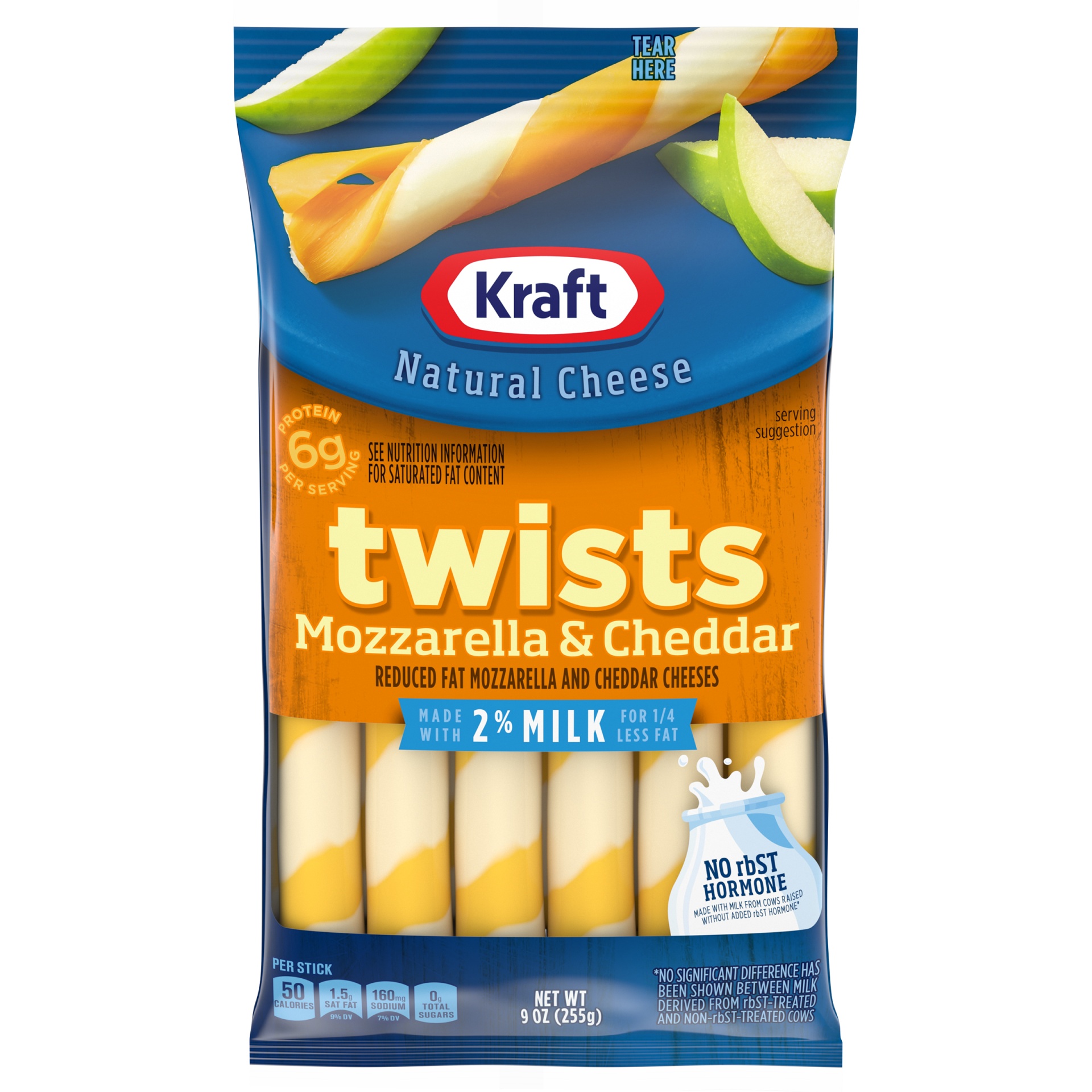 slide 1 of 6, Kraft Twists String Cheese Mozzarella & Cheddar Cheese Snacks with 2% Milk Sticks, 9 oz