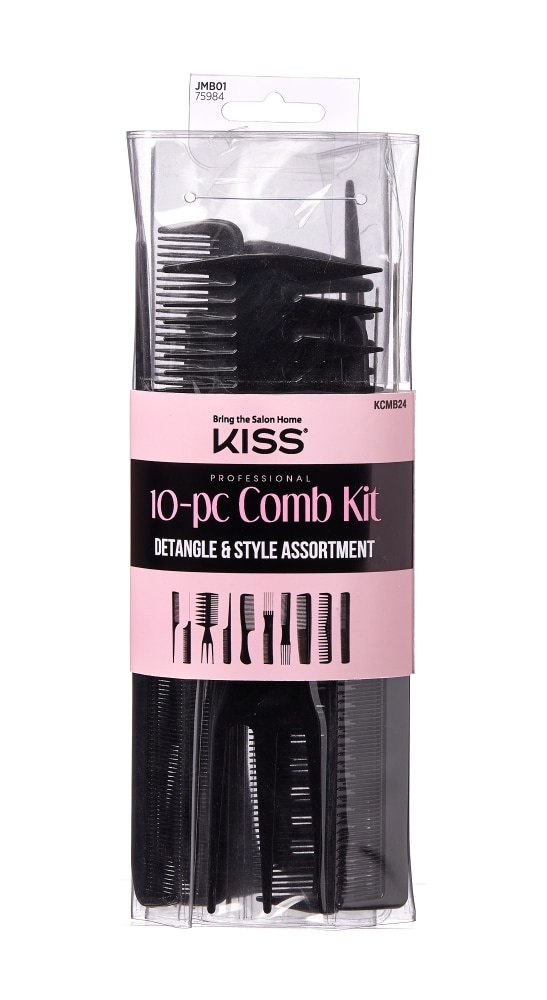 slide 1 of 1, Kiss Detangle & Style Comb Set - Black, 10 ct