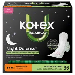 U by Kotex Bamboo Ultra Thin Overnight Pads with Wings, 36 Count