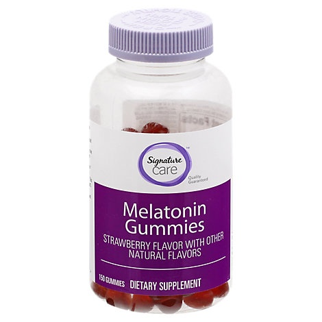 slide 1 of 1, Signature Care Gummy Melatonin Strawberry Dietary Supplement, 150 ct