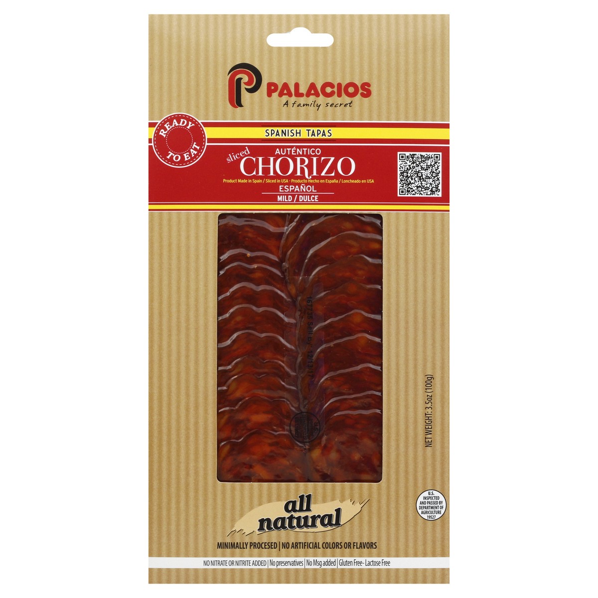 slide 3 of 4, Palacios All Natural Sliced Mild Autentico Chorizo, 3.5 oz