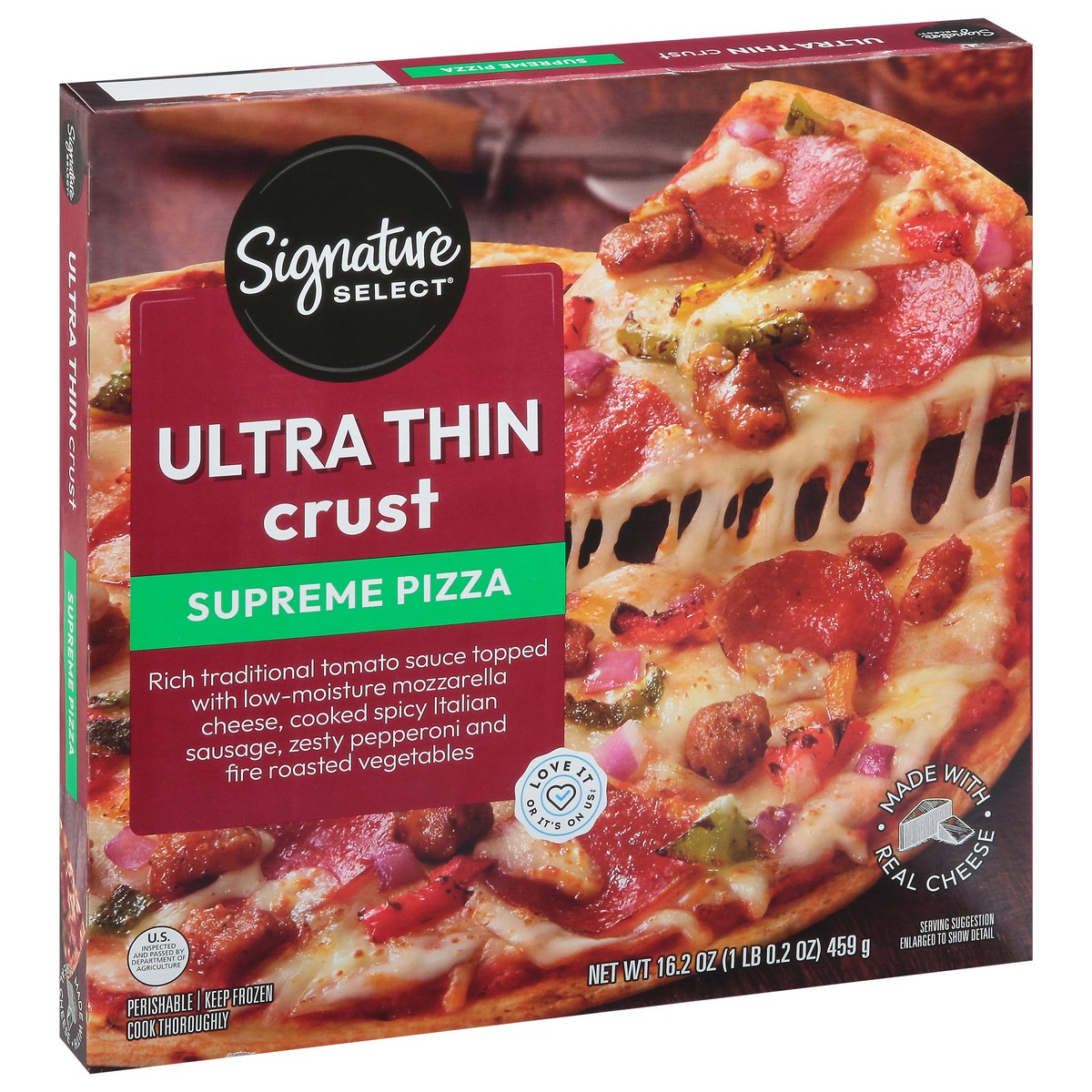 slide 8 of 13, Signature Select Ultra Thin Crust Supreme Pizza 16.2 oz, 16.2 oz