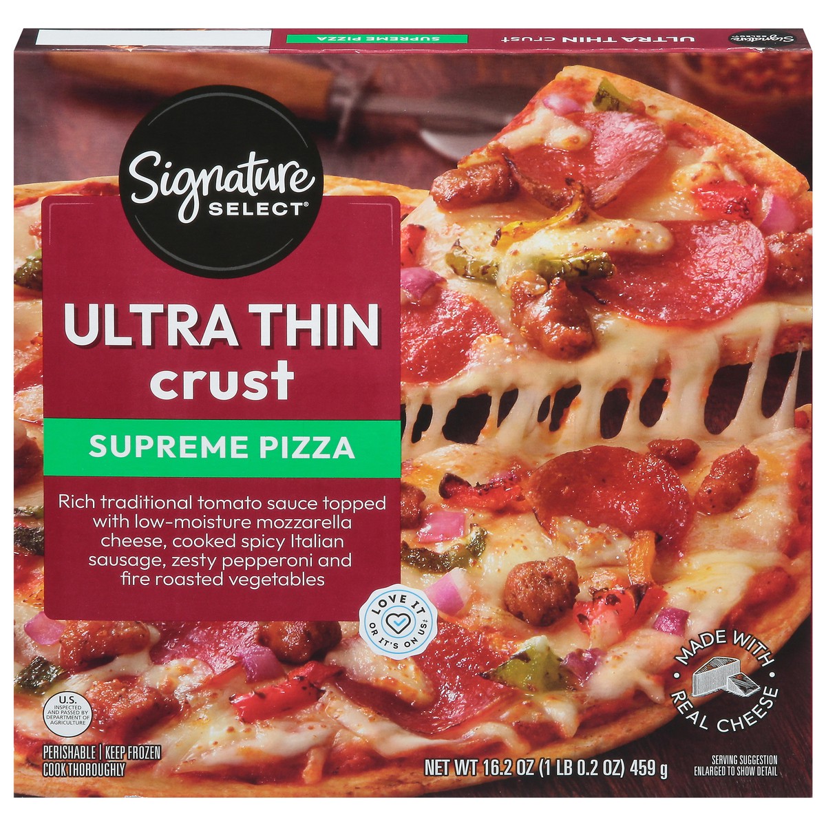 slide 2 of 13, Signature Select Ultra Thin Crust Supreme Pizza 16.2 oz, 16.2 oz