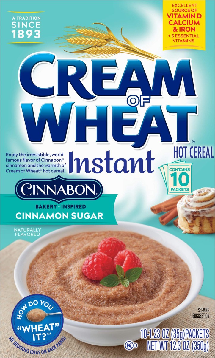 slide 4 of 12, Cream of Wheat Instant Cinnabon Cinnamon Sugar Hot Cereal 10 - 1.23 oz Packets, 10 ct; 1.23 oz