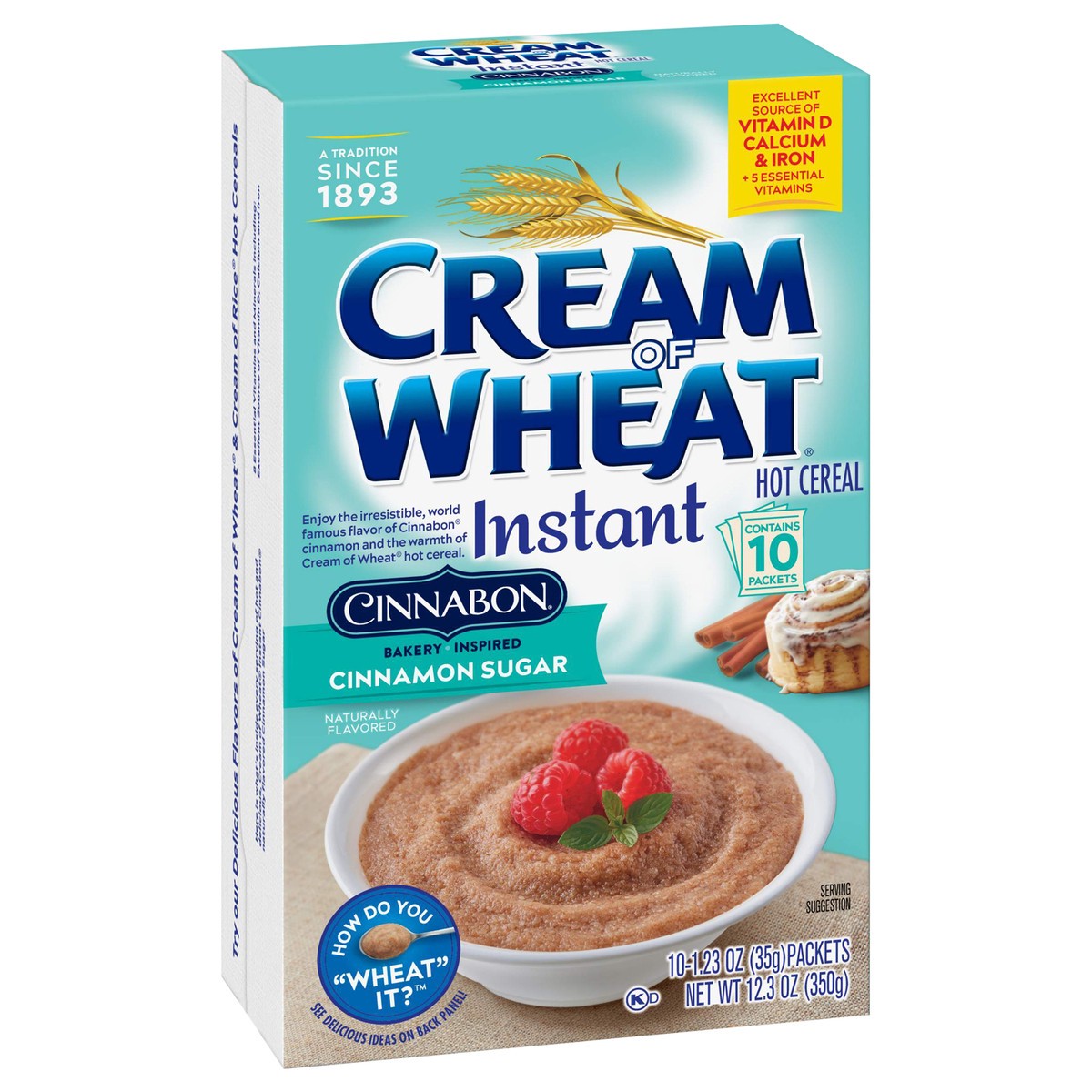 slide 5 of 12, Cream of Wheat Instant Cinnabon Cinnamon Sugar Hot Cereal 10 - 1.23 oz Packets, 10 ct; 1.23 oz