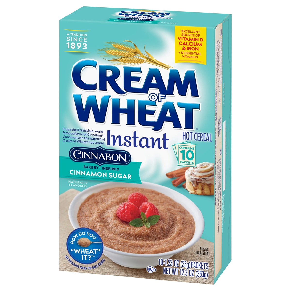 slide 6 of 12, Cream of Wheat Instant Cinnabon Cinnamon Sugar Hot Cereal 10 - 1.23 oz Packets, 10 ct; 1.23 oz