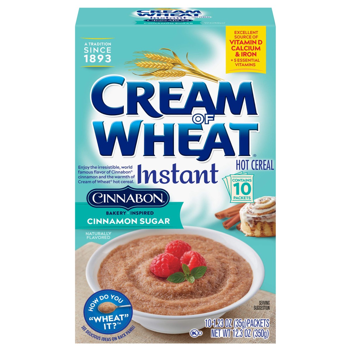 slide 1 of 12, Cream of Wheat Instant Cinnabon Cinnamon Sugar Hot Cereal 10 - 1.23 oz Packets, 10 ct; 1.23 oz