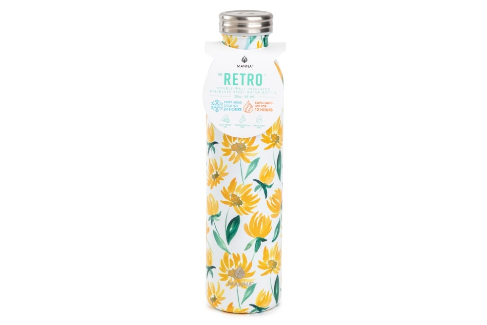 slide 1 of 1, Manna Retro Water Bottle - Yellow Daisy, 20 oz