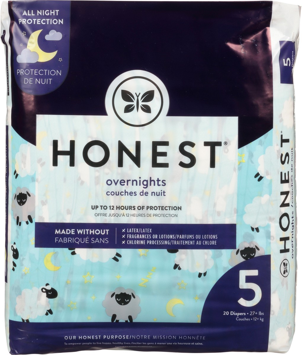 slide 6 of 9, Honest Overnights Sleepy Sheep Size 5 (27+ lbs) Diapers 20 ea, 22 ct