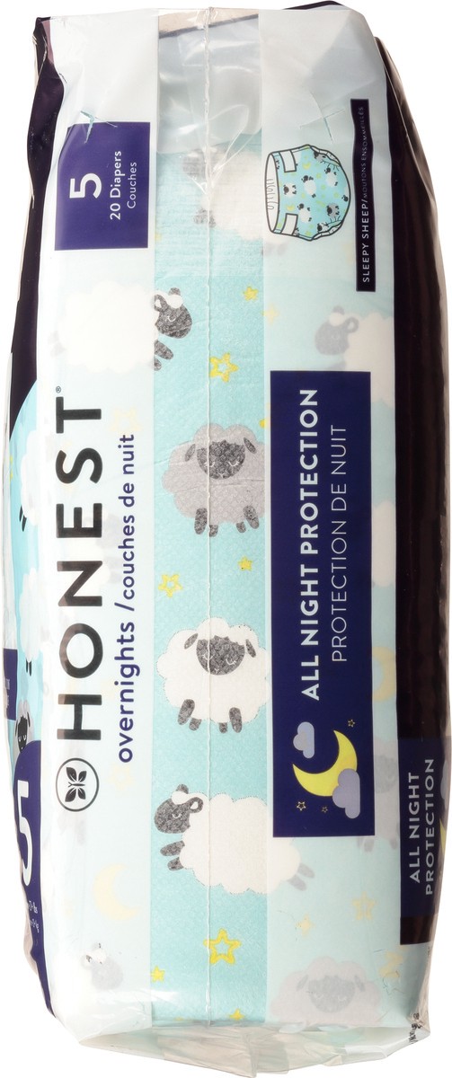 slide 8 of 9, Honest Overnights Sleepy Sheep Size 5 (27+ lbs) Diapers 20 ea, 22 ct