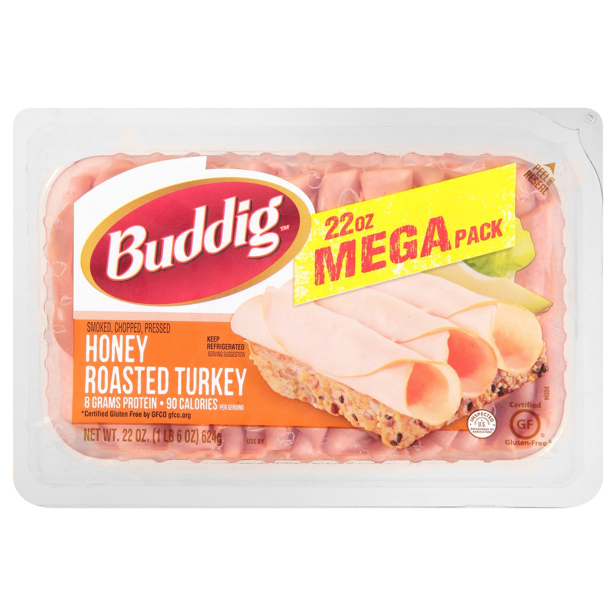 slide 1 of 7, Buddig Honey Roasted Turkey 22 oz. Clamshell, 22 oz