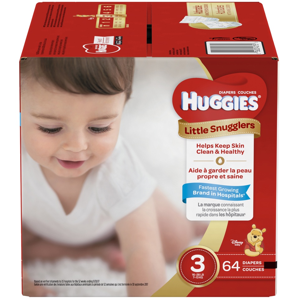 slide 1 of 1, Huggies Little Snugglers . Box Diapers Size 3, 64 ct