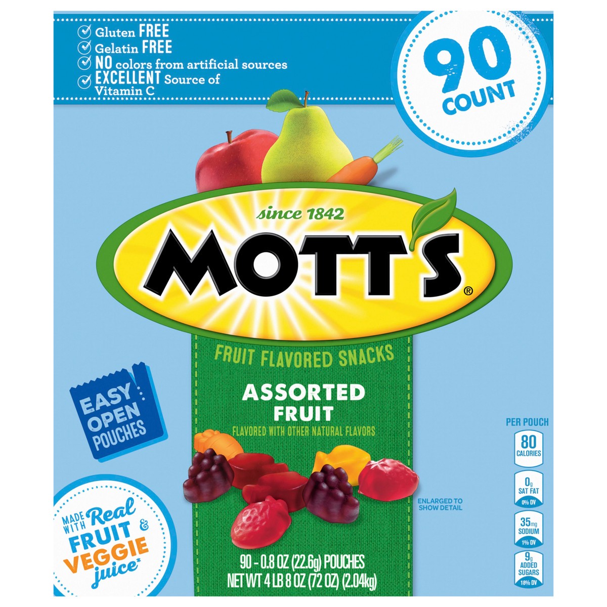 slide 1 of 9, Mott's Fruit Flavored Snacks, Assorted Fruit, Gluten Free Snack, 90 Ct, 72 oz, 90 ct