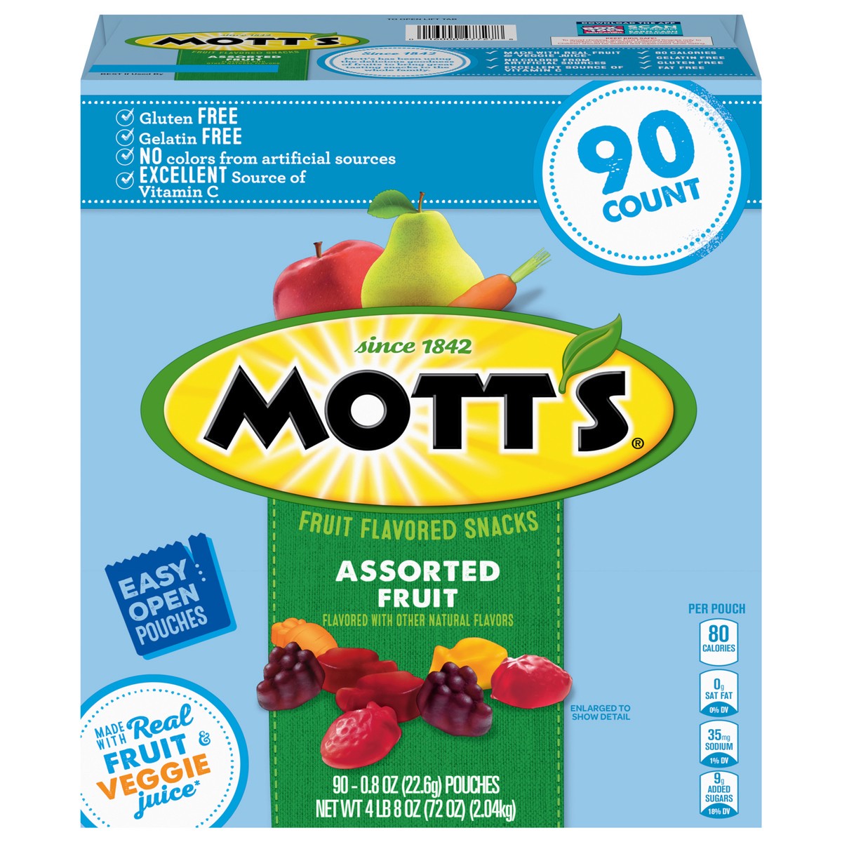 slide 1 of 9, Mott's Fruit Flavored Snacks, Assorted Fruit, Gluten Free Snack, 90 Ct, 72 oz, 90 ct