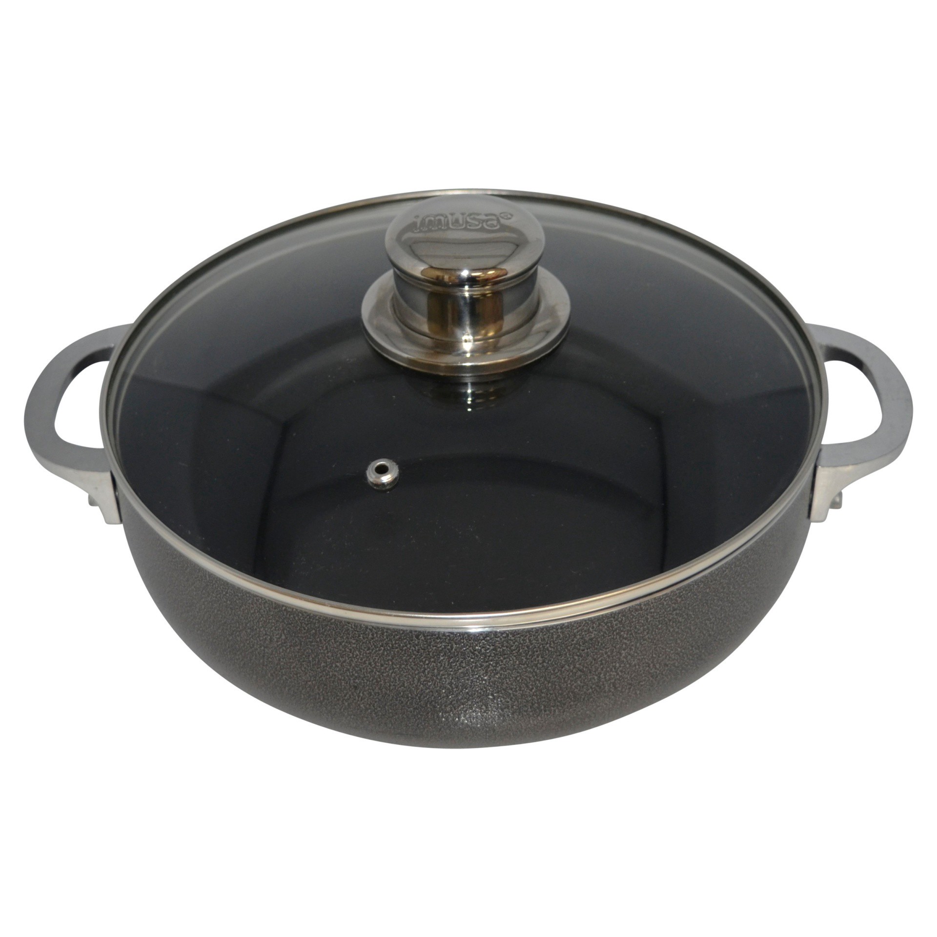 slide 1 of 5, IMUSA Hammered Cast Aluminum Nonstick Caldero With Lid - Black, 12 in