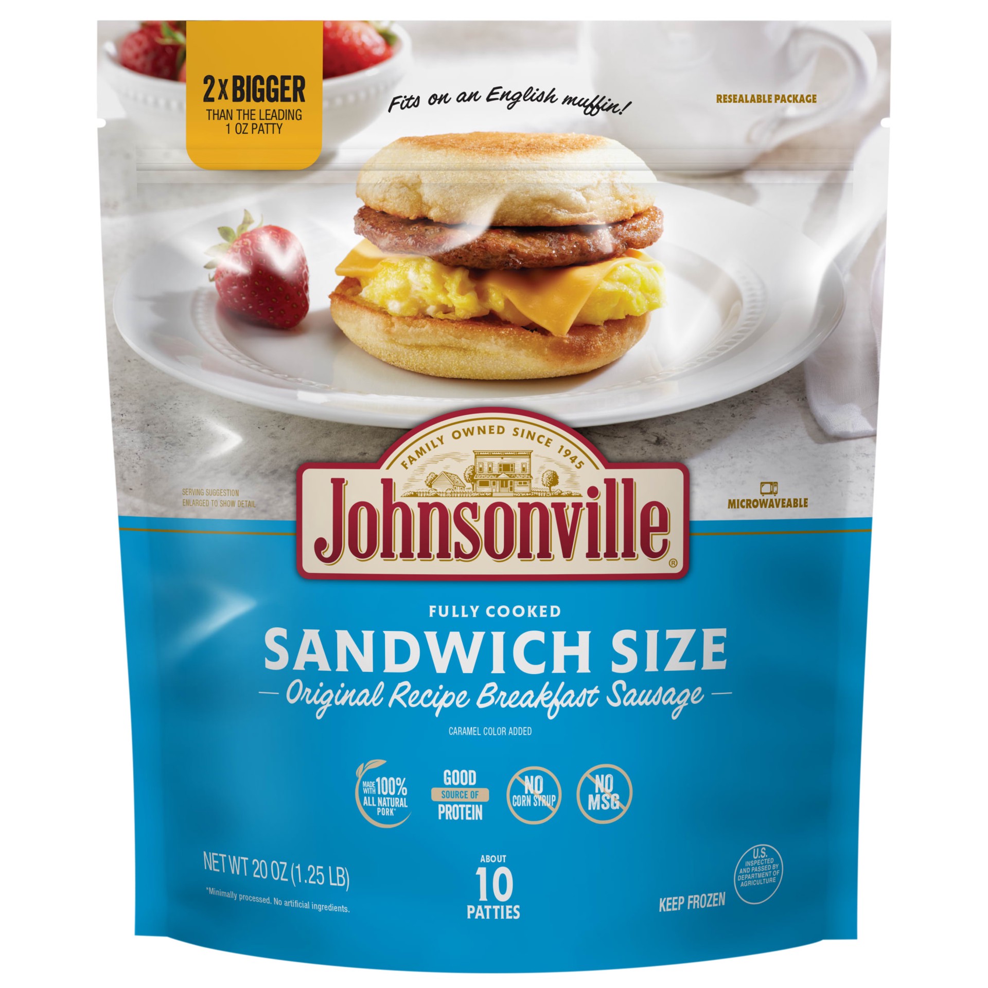 slide 1 of 1, Johnsonville Cooked Original Recipe Breakfast Sausage Sandwich Size Pork Patties -20oz package, 20 oz