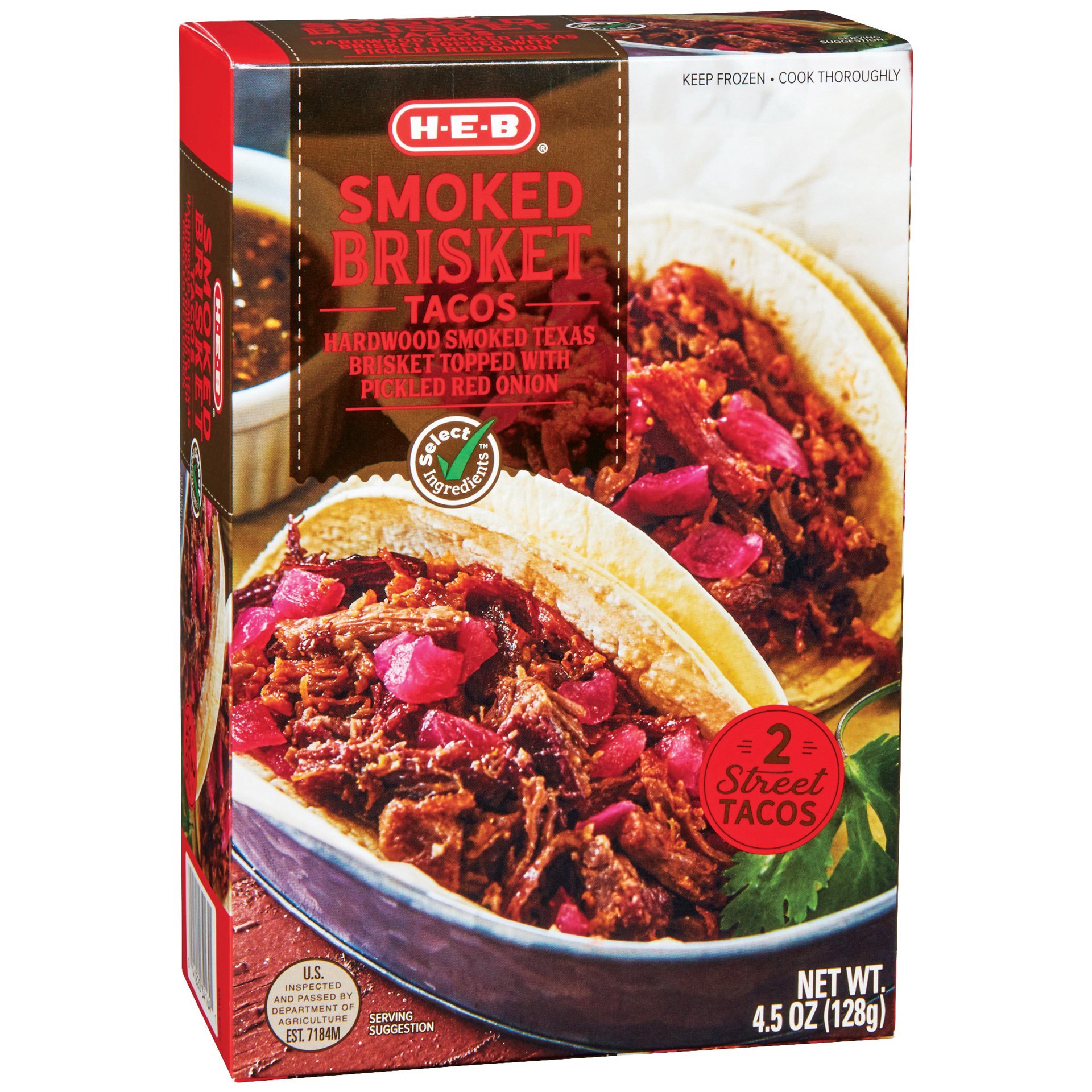 slide 1 of 1, H-E-B Select Ingredients Smoked Brisket Tacos, 2 ct