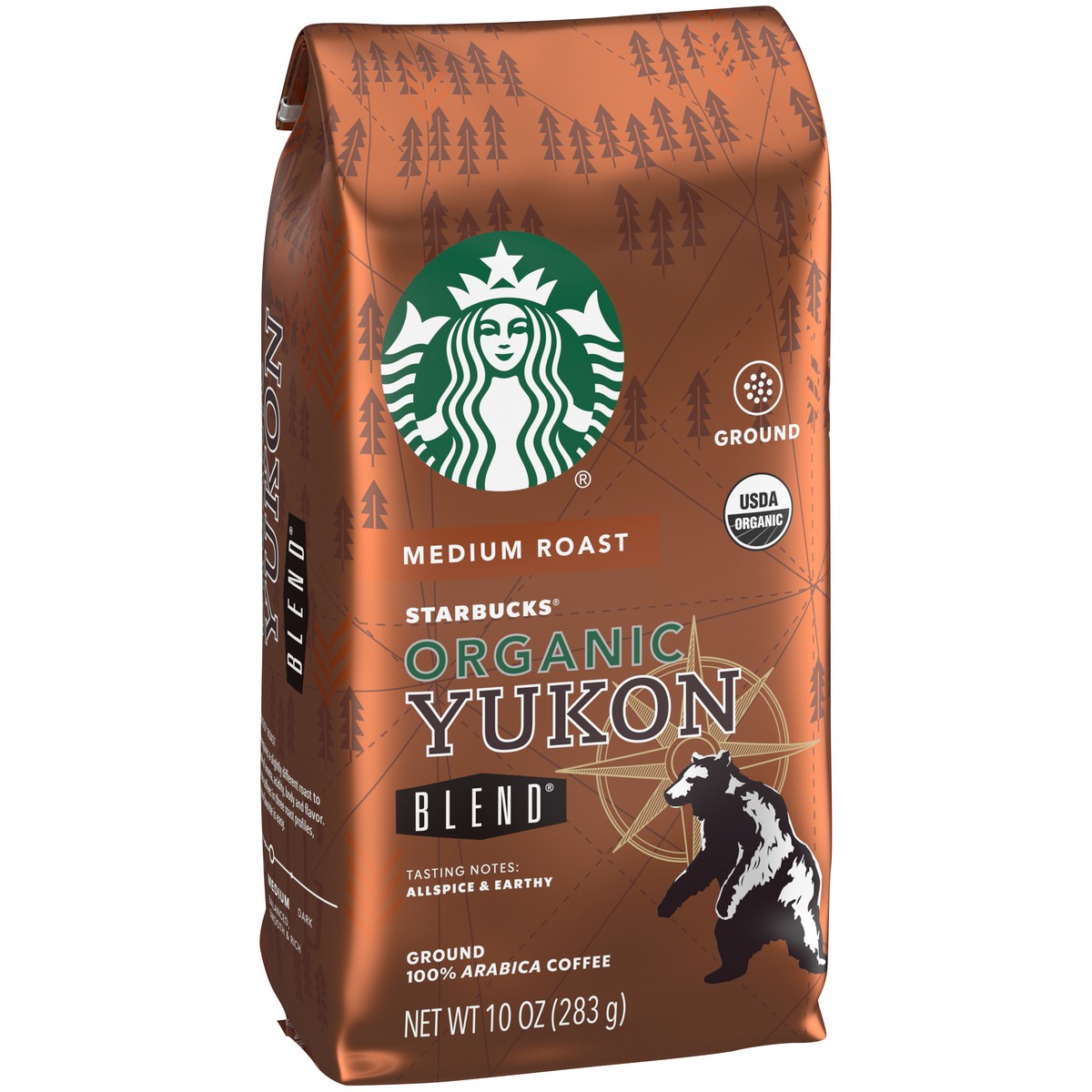 slide 5 of 9, Starbucks Ground Coffee—Medium Roast Coffee—Organic Yukon Blend—100% Arabica—1 bag (10 oz), 10 oz