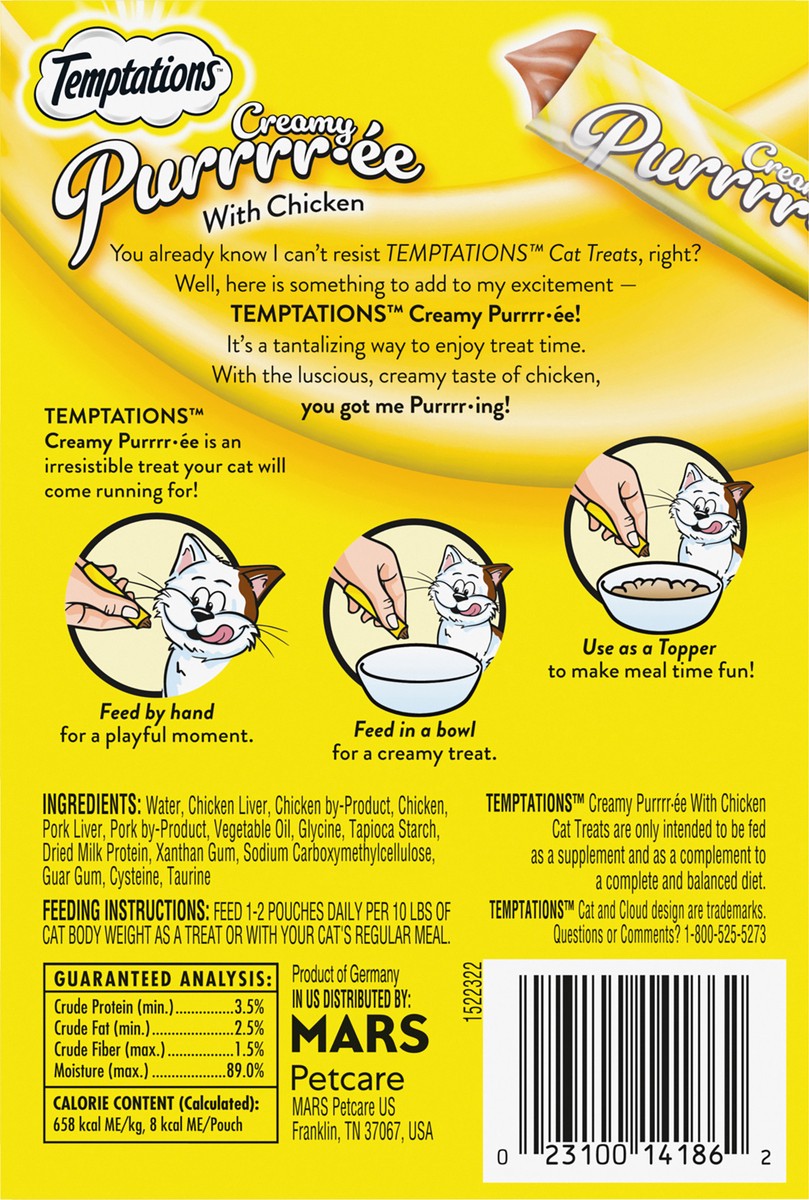 slide 6 of 9, Temptations Lickable Puree Tasty Chicken Flavor Treats for Cats 16 - 0.423 oz Pouches, 16 ct