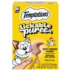 Temptations Lickable Puree Tasty Chicken Flavor Treats for Cats 16 - 0.423 oz Pouches