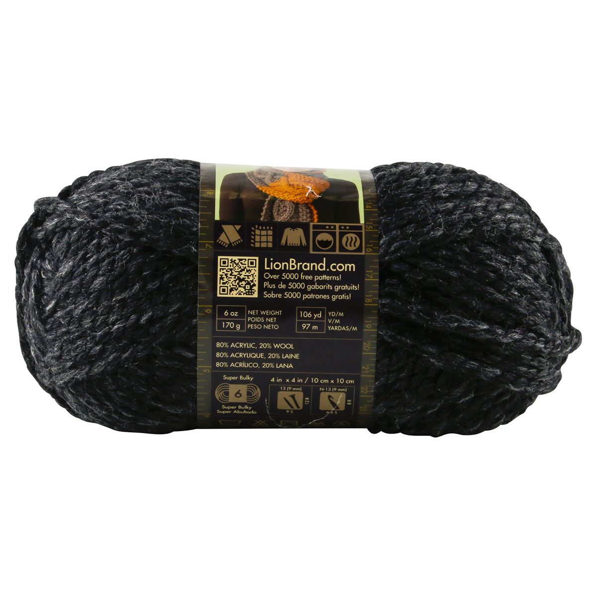 slide 2 of 4, Lion Brand Yarn Wool Ease Thick & Quick Charcoal, 6 oz