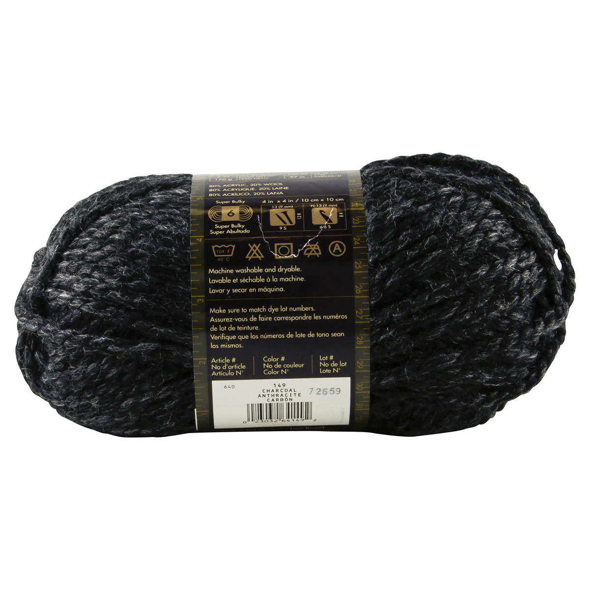 slide 3 of 4, Lion Brand Yarn Wool Ease Thick & Quick Charcoal, 6 oz