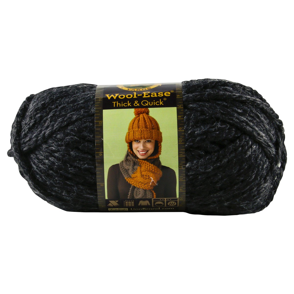 slide 1 of 4, Lion Brand Yarn Wool Ease Thick & Quick Charcoal, 6 oz