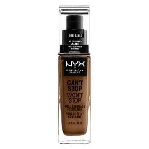 slide 1 of 1, Nyx Professional Makeup Can'T Stop Won'T Stop Full Coverage Foundation, Deep Sable, 1 oz