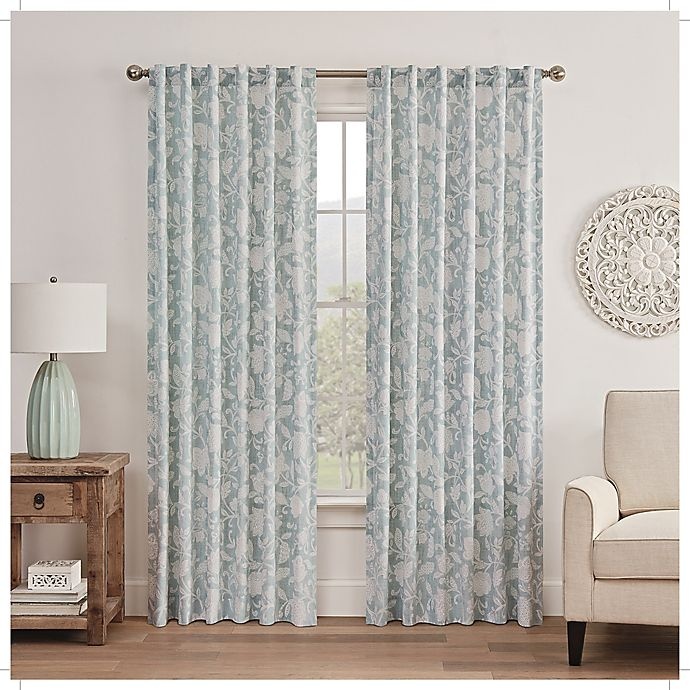 slide 1 of 4, Waverly Stencil Vine Light Filtering Rod Pocket Window Curtain Panel - Spa, 84 in