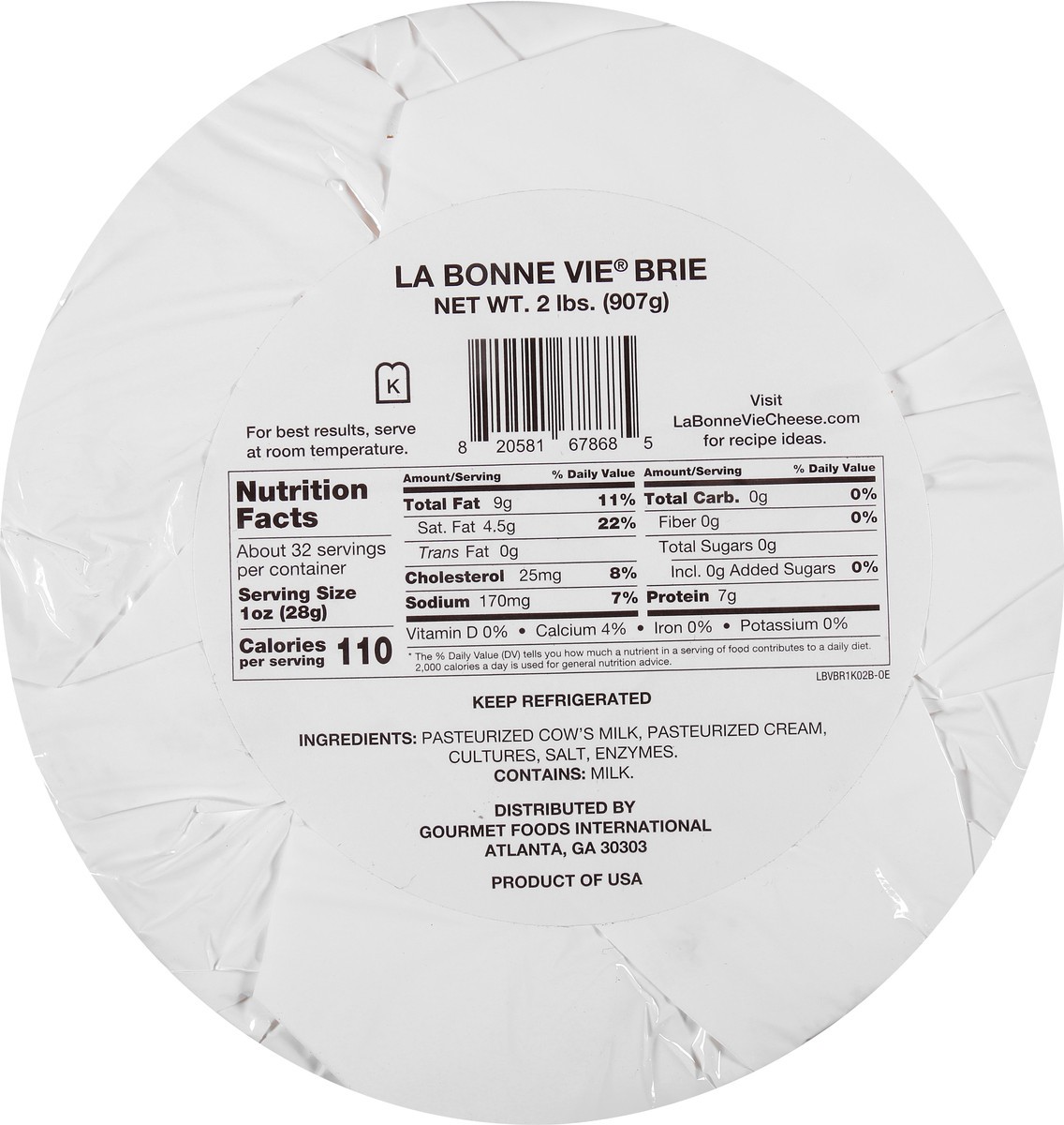slide 5 of 11, La Bonne Vie Wheel Brie Cheese, 2 lb