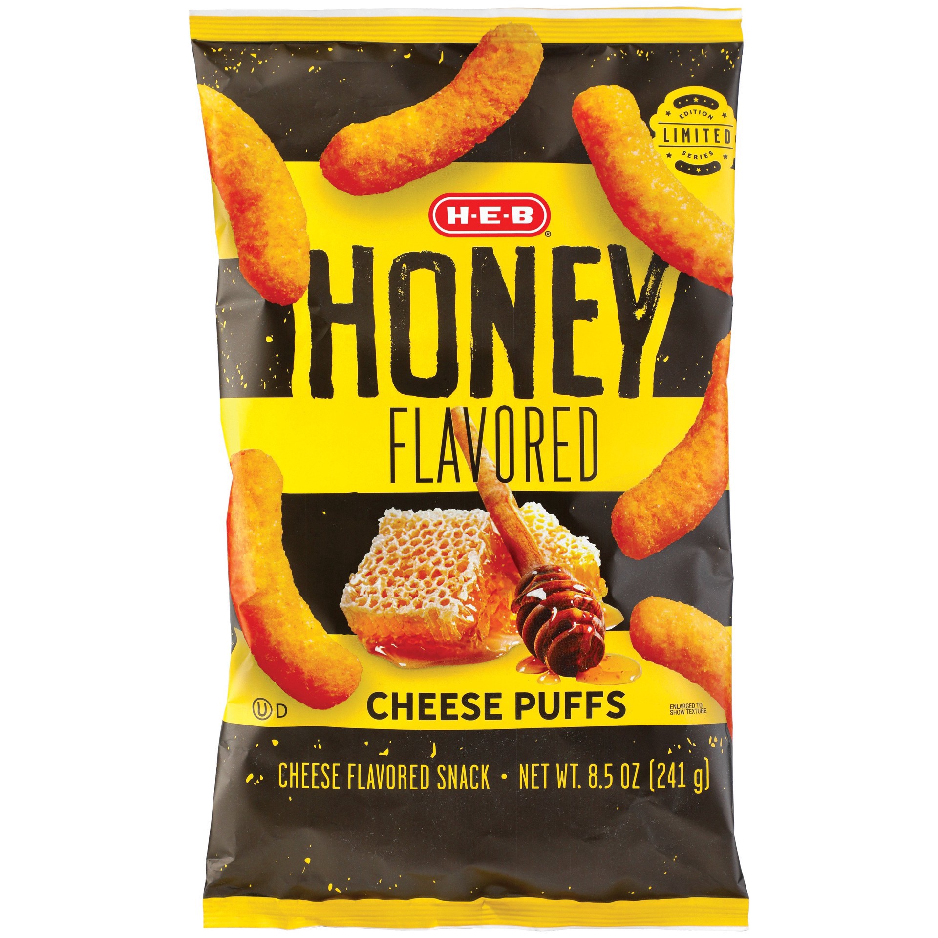 slide 1 of 1, H-E-B Honey-Flavored Cheese Puffs, 8.5 oz