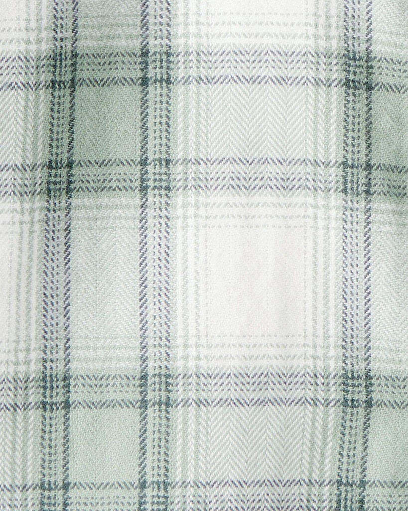 slide 2 of 3, Littleplanet Toddler Organic Cotton Herringbone Button-Front Shirt in Plaid Green, Ivory 5T, 1 ct
