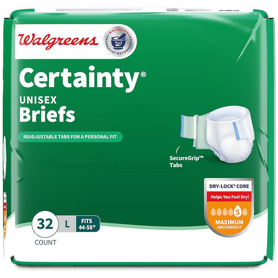 slide 3 of 5, Walgreens Certainty Large Maximum Absorbency Unisex Briefs, 32 ct