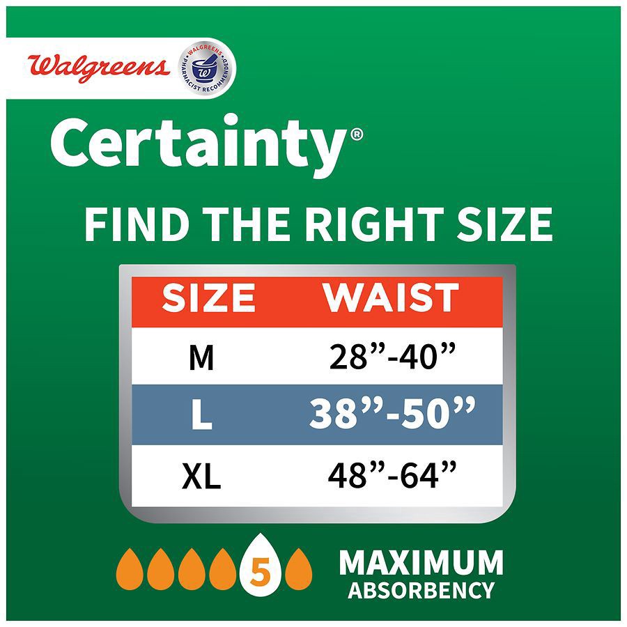 slide 2 of 5, Walgreens Certainty Large Maximum Absorbency Unisex Briefs, 32 ct