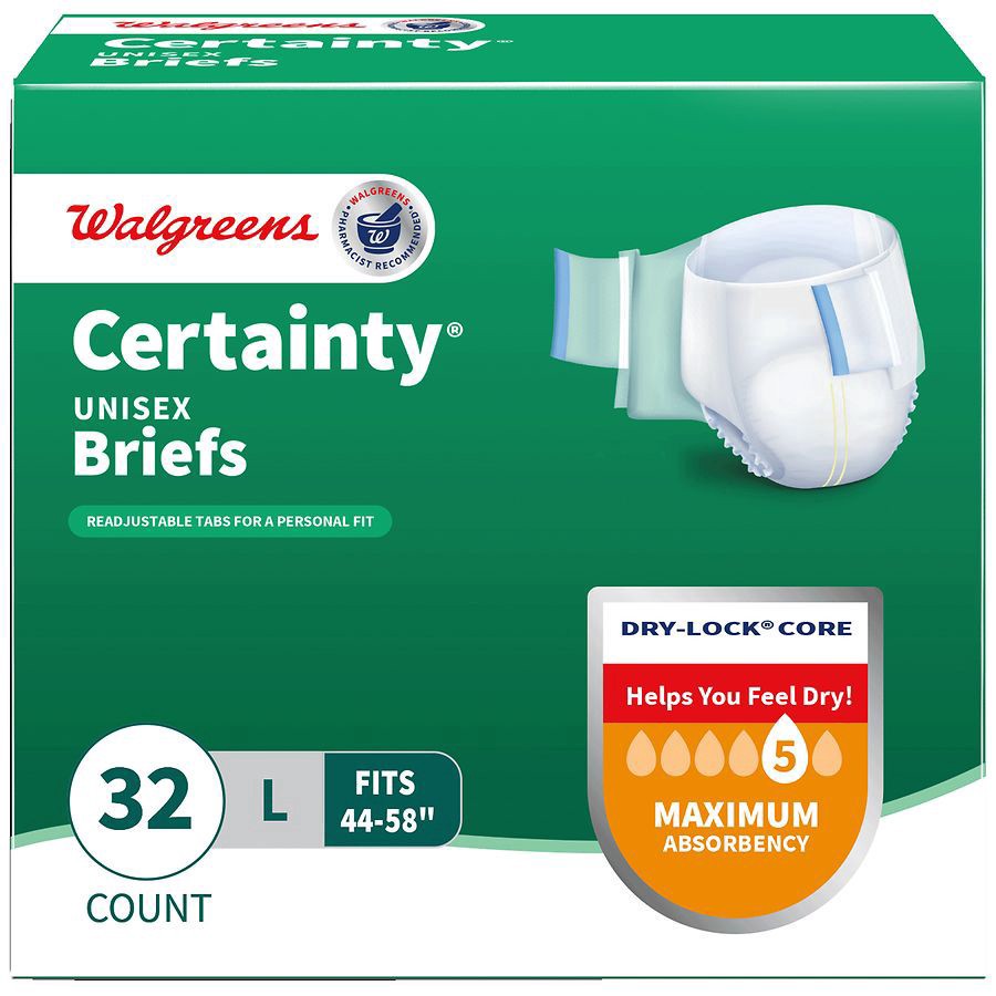 slide 1 of 5, Walgreens Certainty Large Maximum Absorbency Unisex Briefs, 32 ct