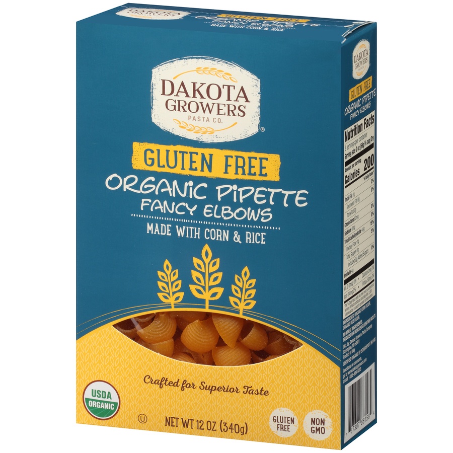 slide 3 of 8, Dakota Growers Pasta Co. Gluten Free Organic Pipette Fancy Elbows 16 oz. Box, 12 oz
