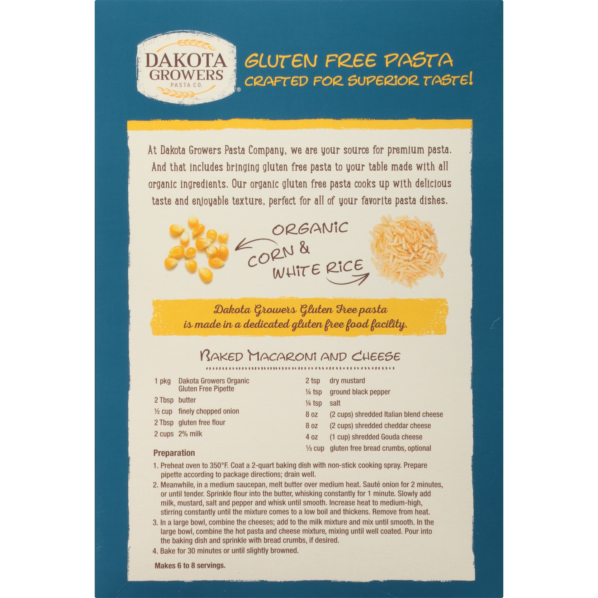 slide 6 of 8, Dakota Growers Pasta Co. Gluten Free Organic Pipette Fancy Elbows 16 oz. Box, 12 oz