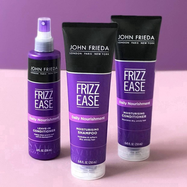 slide 20 of 111, John Frieda Anti Frizz, Frizz Ease Daily Nourishment Leave-In Conditioner, Anti Frizz Conditioner and Heat Protectant for Frizz-prone Hair, 8 oz, with Vitamin A, C, and E, 8 fl oz