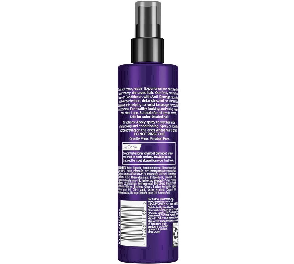 slide 80 of 111, John Frieda Anti Frizz, Frizz Ease Daily Nourishment Leave-In Conditioner, Anti Frizz Conditioner and Heat Protectant for Frizz-prone Hair, 8 oz, with Vitamin A, C, and E, 8 fl oz