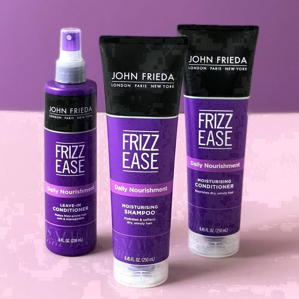 slide 43 of 111, John Frieda Anti Frizz, Frizz Ease Daily Nourishment Leave-In Conditioner, Anti Frizz Conditioner and Heat Protectant for Frizz-prone Hair, 8 oz, with Vitamin A, C, and E, 8 fl oz