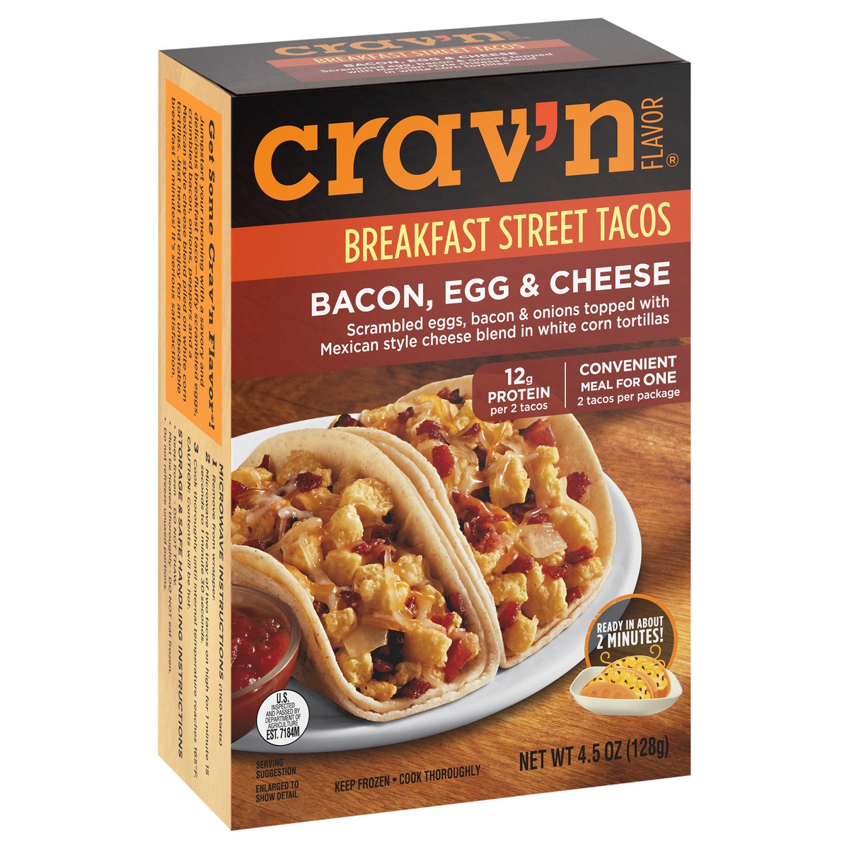 slide 2 of 4, Crav'n Flavor Bacon, Egg & Cheese Breakfast Street Tacos 2 ea, 4.5 oz