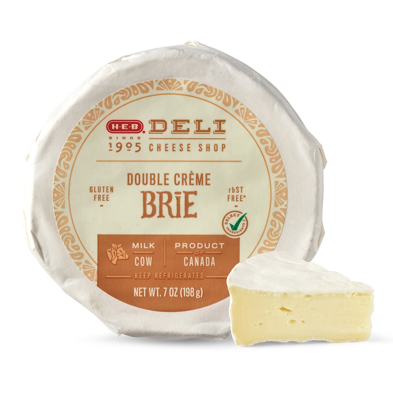 slide 1 of 1, H-E-B Deli Double Crème Brie Cheese Wheel, 7 oz