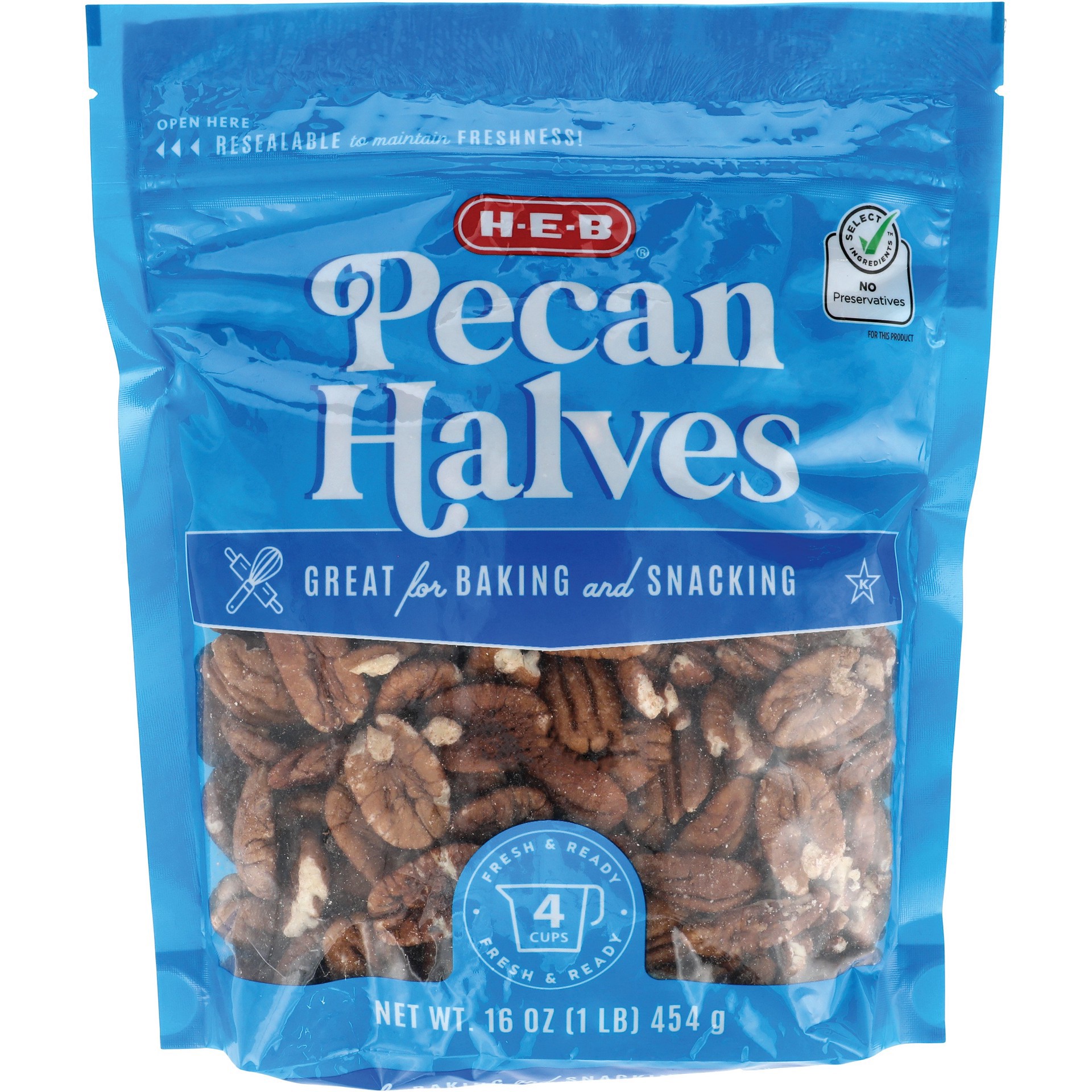 slide 1 of 1, H-E-B Pecan Halves, 16 oz