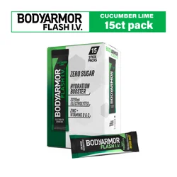 BODYARMOR Flash I.V. Cucumber Lime Electrolyte Powder Sticks, 0.25 dry oz Pouches, 15 Pack