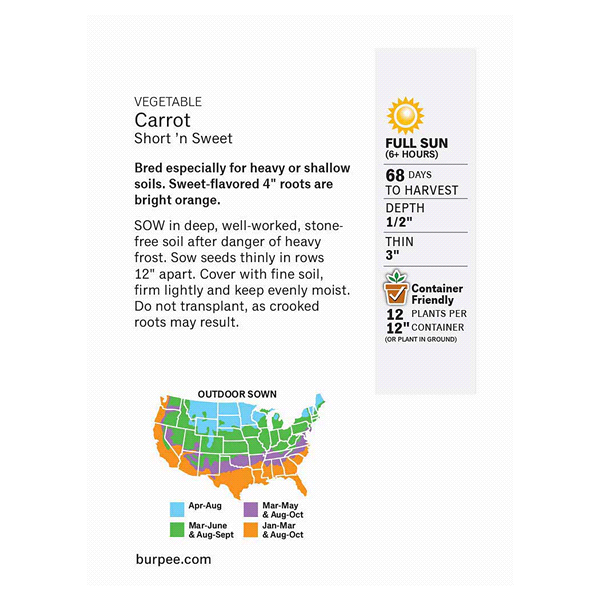 slide 5 of 5, Burpee Short N' Sweet Carrot Seeds, 1 ct