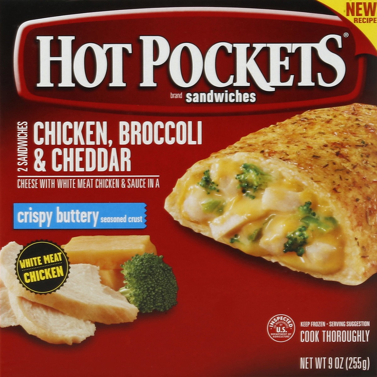 slide 8 of 8, Hot Pockets Frozen Snacks Chicken, Broccoli & Cheddar Crispy Buttery Crust Frozen Sandwiches, 8.5 oz