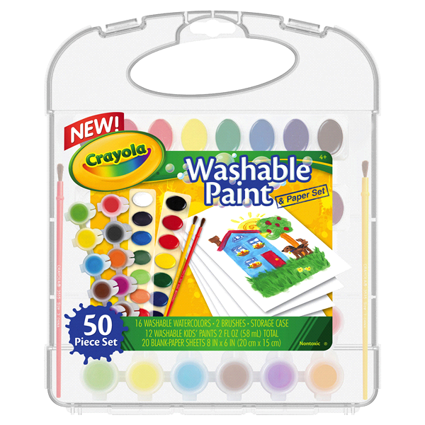 slide 1 of 1, Crayola Washable  50 Piece Paint and Paper Set, 50 pc