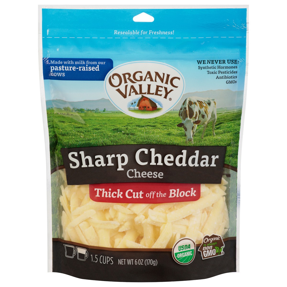 slide 12 of 13, Organic Valley Thick Cut Sharp Cheddar Cheese 6 oz, 6 oz