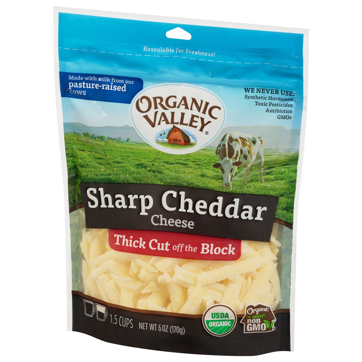 slide 2 of 13, Organic Valley Thick Cut Sharp Cheddar Cheese 6 oz, 6 oz