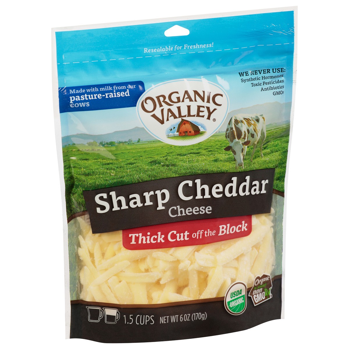 slide 10 of 13, Organic Valley Thick Cut Sharp Cheddar Cheese 6 oz, 6 oz